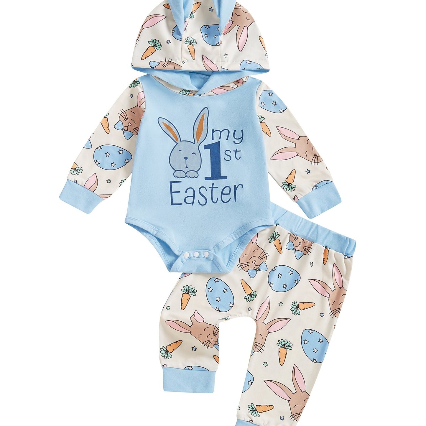 Ensemble 2 pièces barboteuse à manches longues avec capuche et pantalon à imprimé trèfle