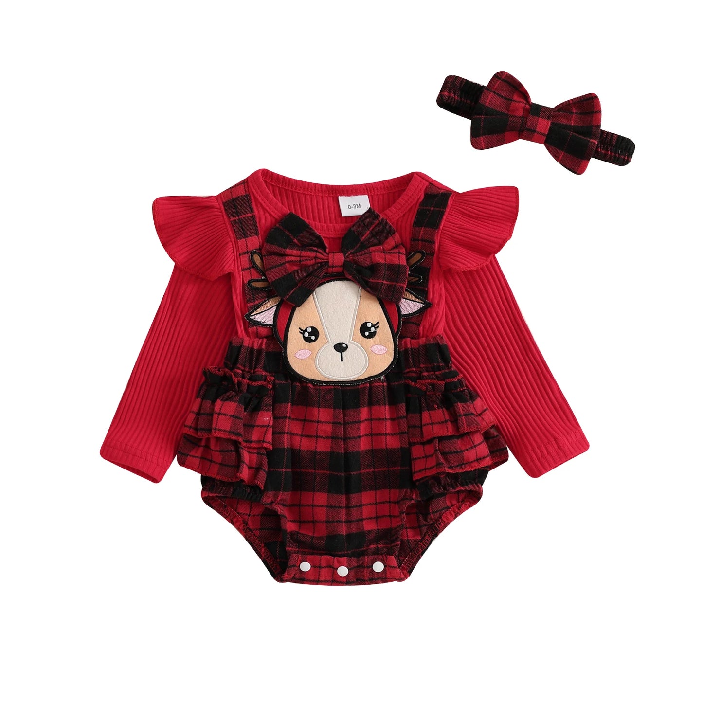 Tenues de Noël en barboteuse à manches longues et col ras du cou avec dessin animé