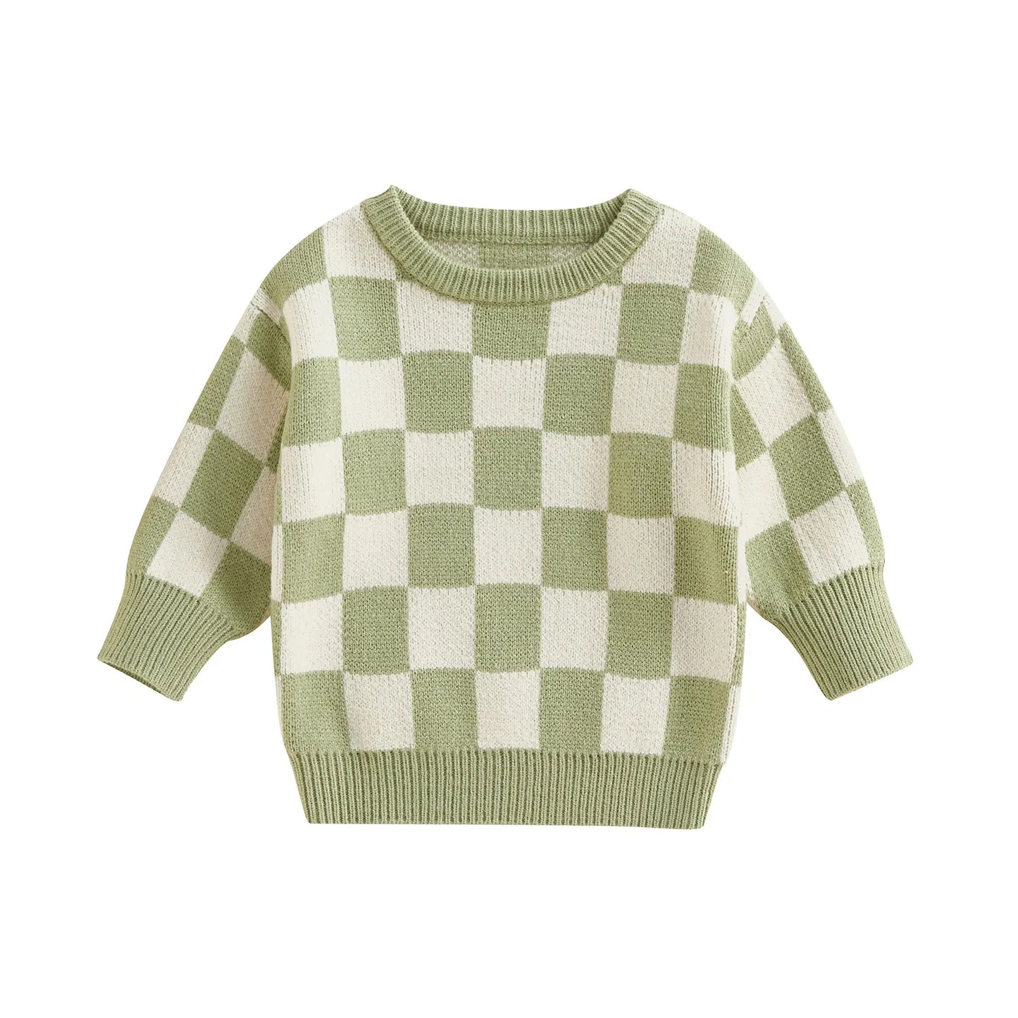 Checked-Box Long Sleeve O Neck