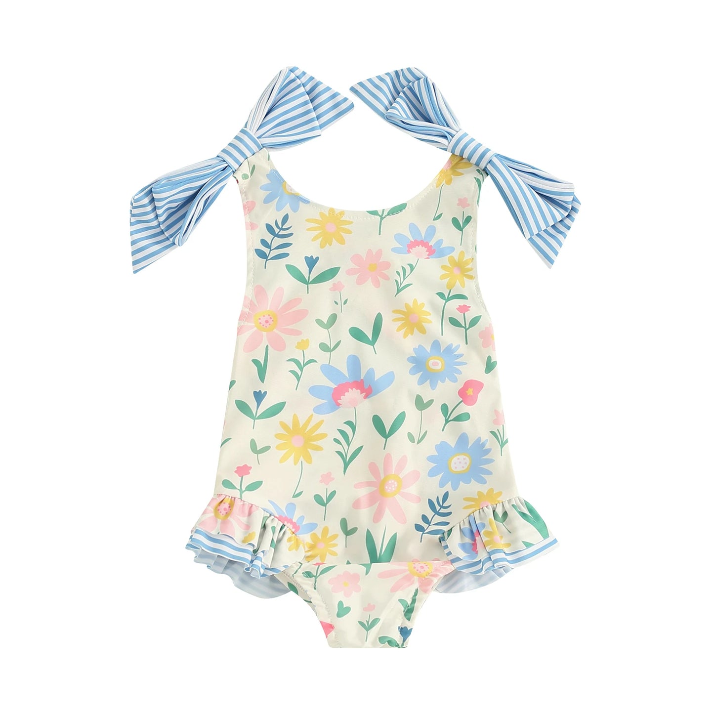 Sleeveless Floral Ruffle Swimwear
