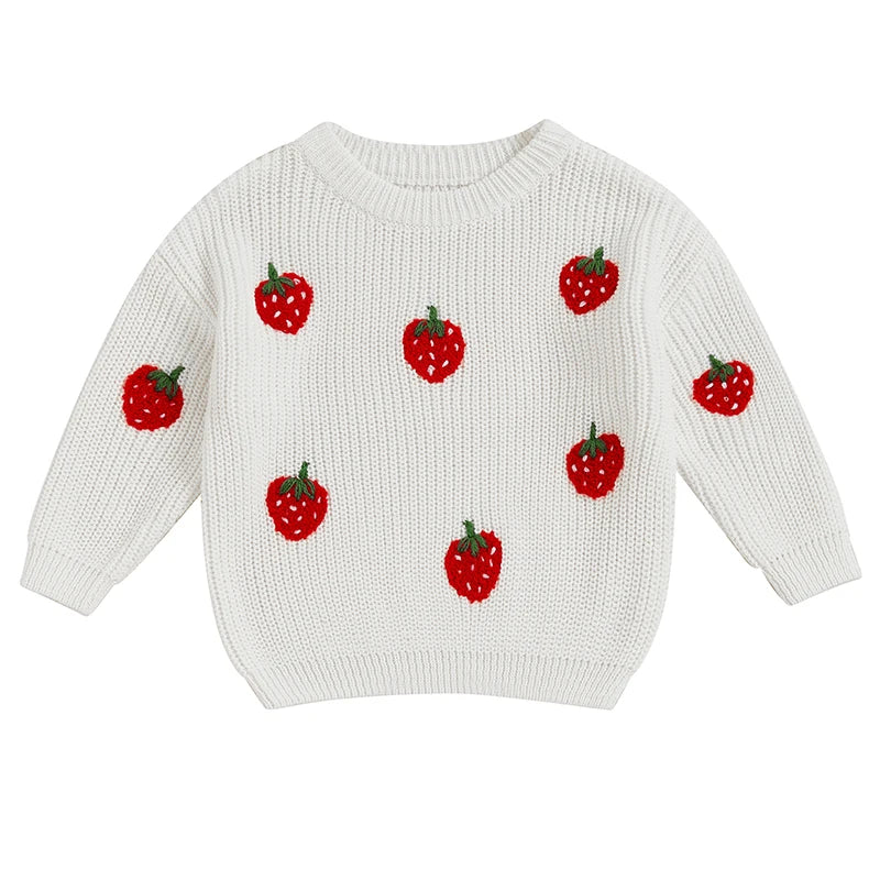 Strawberry Embroidered Long Sleeve Sweater