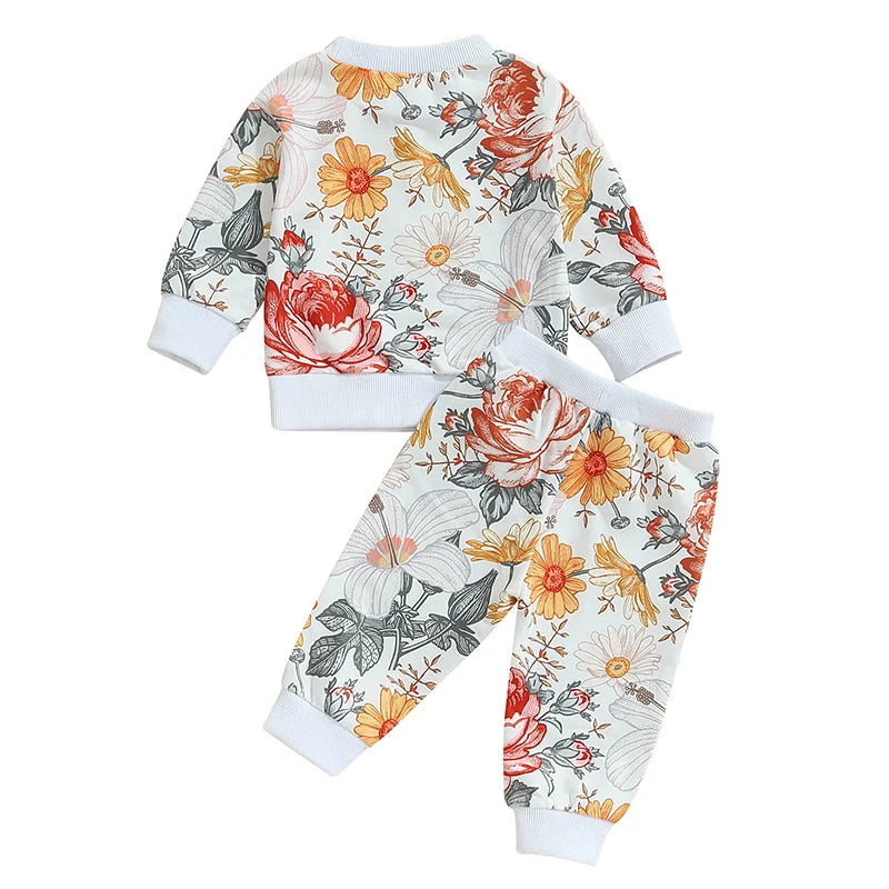 2 Pieces Floral Long Sleeve Suit