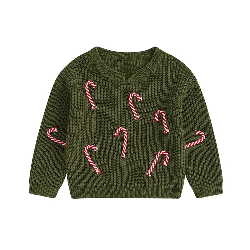 Candy Cane Baby Embroidery Knitted Sweater