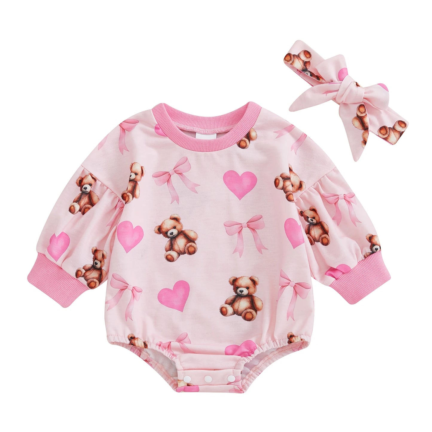 Body à manches longues avec bandeau et motif ours de dessin animé