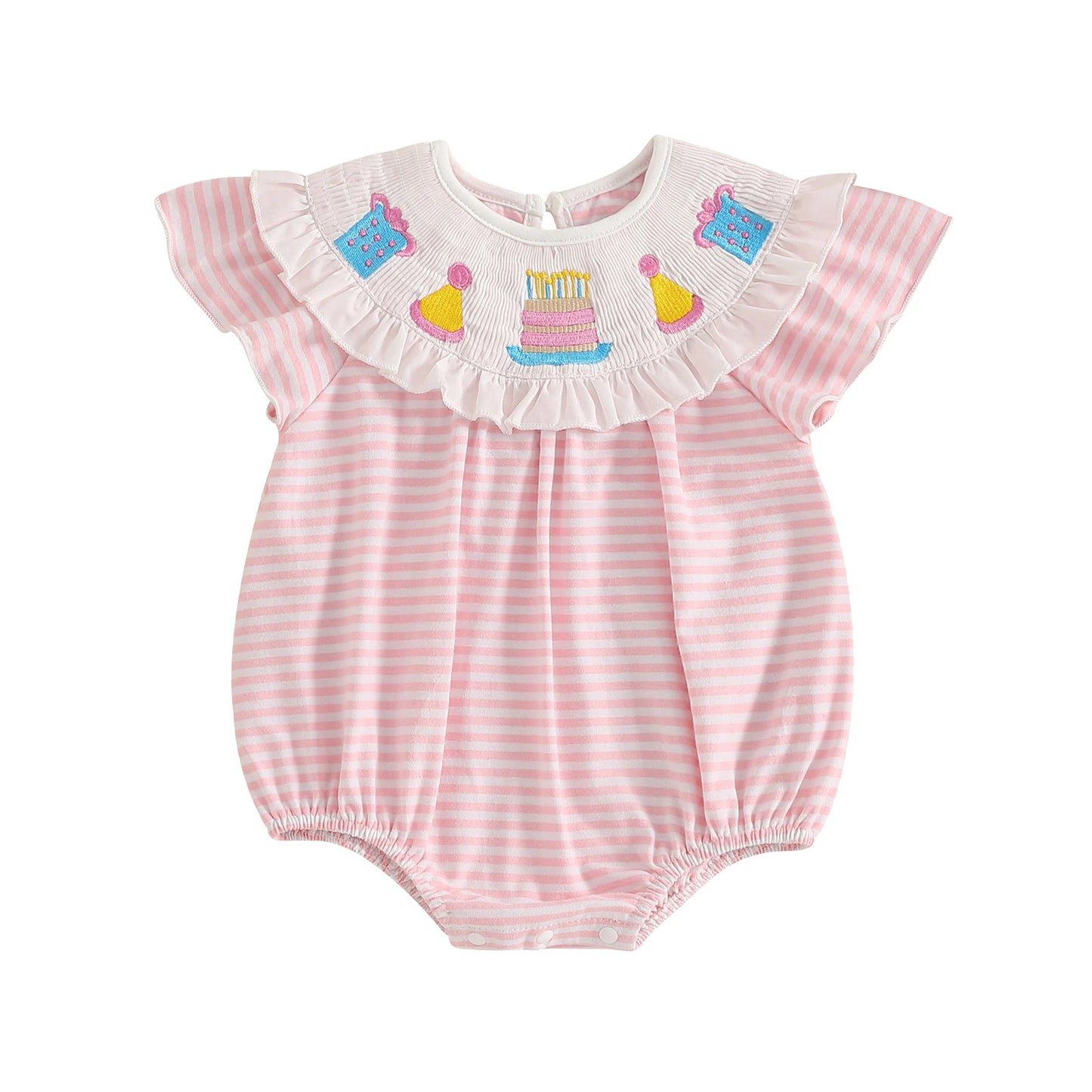 Barboteuse à manches courtes avec broderie à carreaux