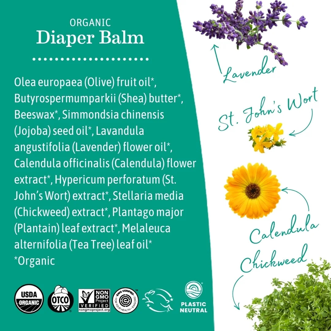 (2 Pack) Organic Diaper Balm, Diaper Cream for Newborns, Infants, & Toddlers, 2 Fl Oz.