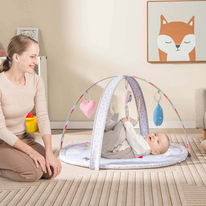 Baby Play Gym Mat Thicker Tummy Time Mat with 5 Detachable Hanging