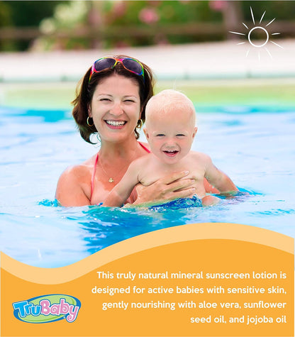 Trubaby Everyday Play SPF 30+ UVA/UVB Reef Safe Sunscreen Lotion, Mineral Based, Safe for Face & Body 2 Oz