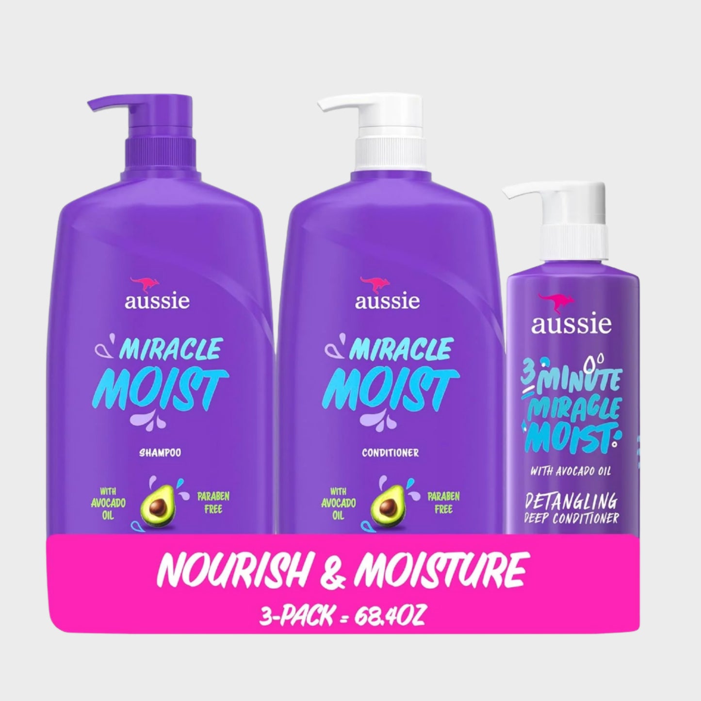 Miracle Moist Shampoo and Conditioner with 3 Minute Miracle Deep Conditioner, Avocado & Jojoba Oil, Paraben-Free, Moisturizes & Detangles, All Hair Types, Citrus Floral Scent, 3 Pack 68.4 Fl Oz