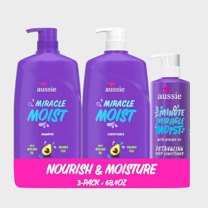Miracle Moist Shampoo and Conditioner with 3 Minute Miracle Deep Conditioner, Avocado & Jojoba Oil, Paraben-Free, Moisturizes & Detangles, All Hair Types, Citrus Floral Scent, 3 Pack 68.4 Fl Oz