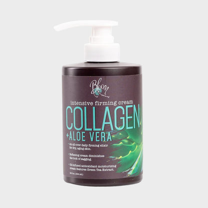BLOOM Collagen Cream + Aloe Vera & Vitamin E Body Lotion & Face Moisturizer | Fragrance Free Skin Firming Collagen Body Lotion for Women & Men | anti Aging Crepey Skin Tightening Cream, 15 Ounce