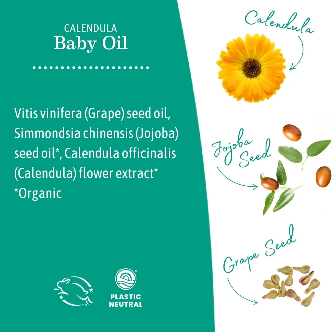 Calendula Baby Oil, Fragrance Free Moisturizing Body Oil and Bath Oil for Dry Sensitive Skin of All Ages, 4 Fl Oz