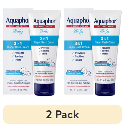 (2 Pack)  Baby Diaper Rash Cream with Zinc Oxide, Hypoallergenic, Paraben and Fragrance Free, 3.5 Oz