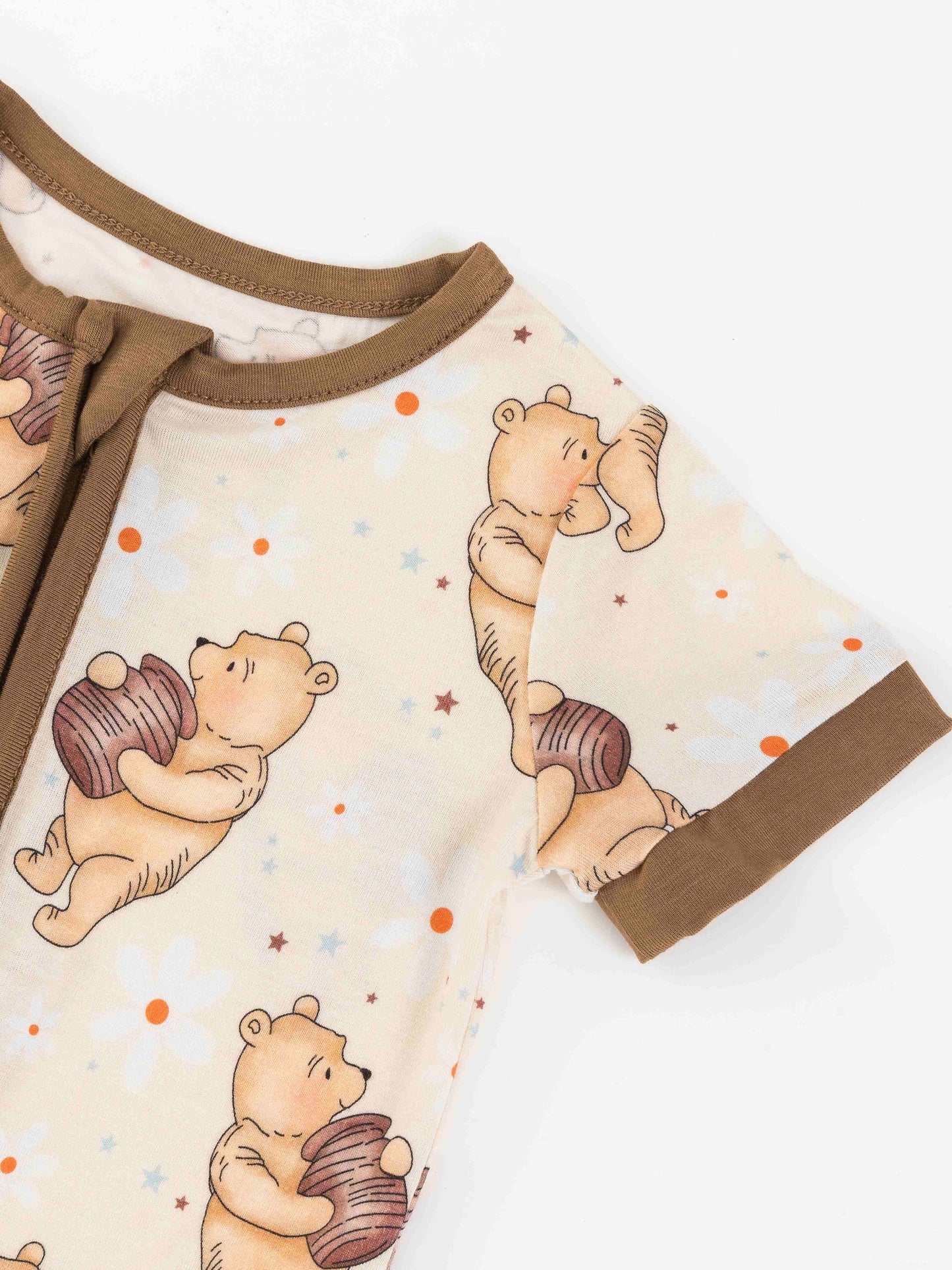Short Sleeve Cartoon Bear & Honey Pattern