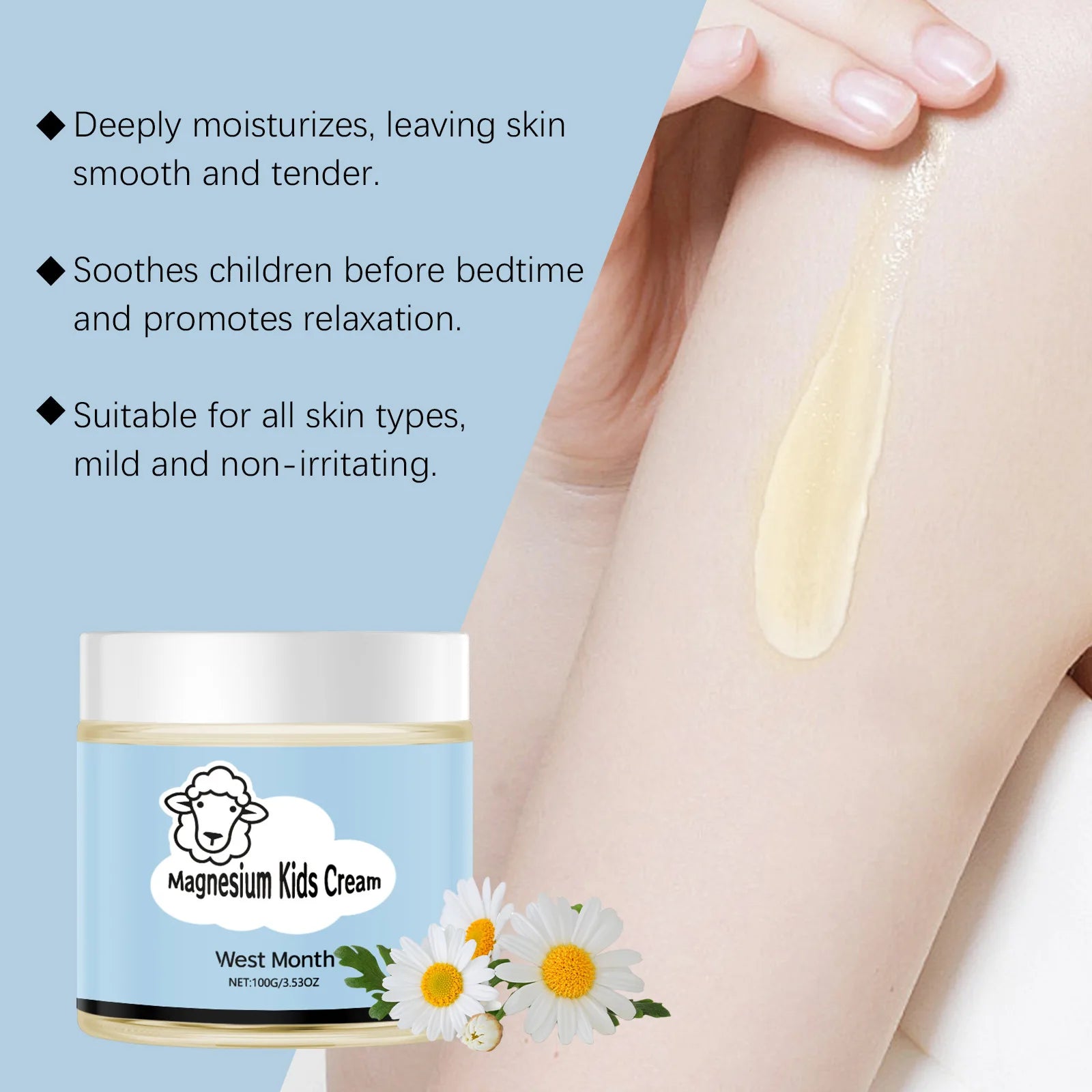 Magnesium Body Lotion Relieve Muscle Pain Anxiety Smoothing Softening Nourishing Relaxation Better Sleep Quality Kids Care Cream