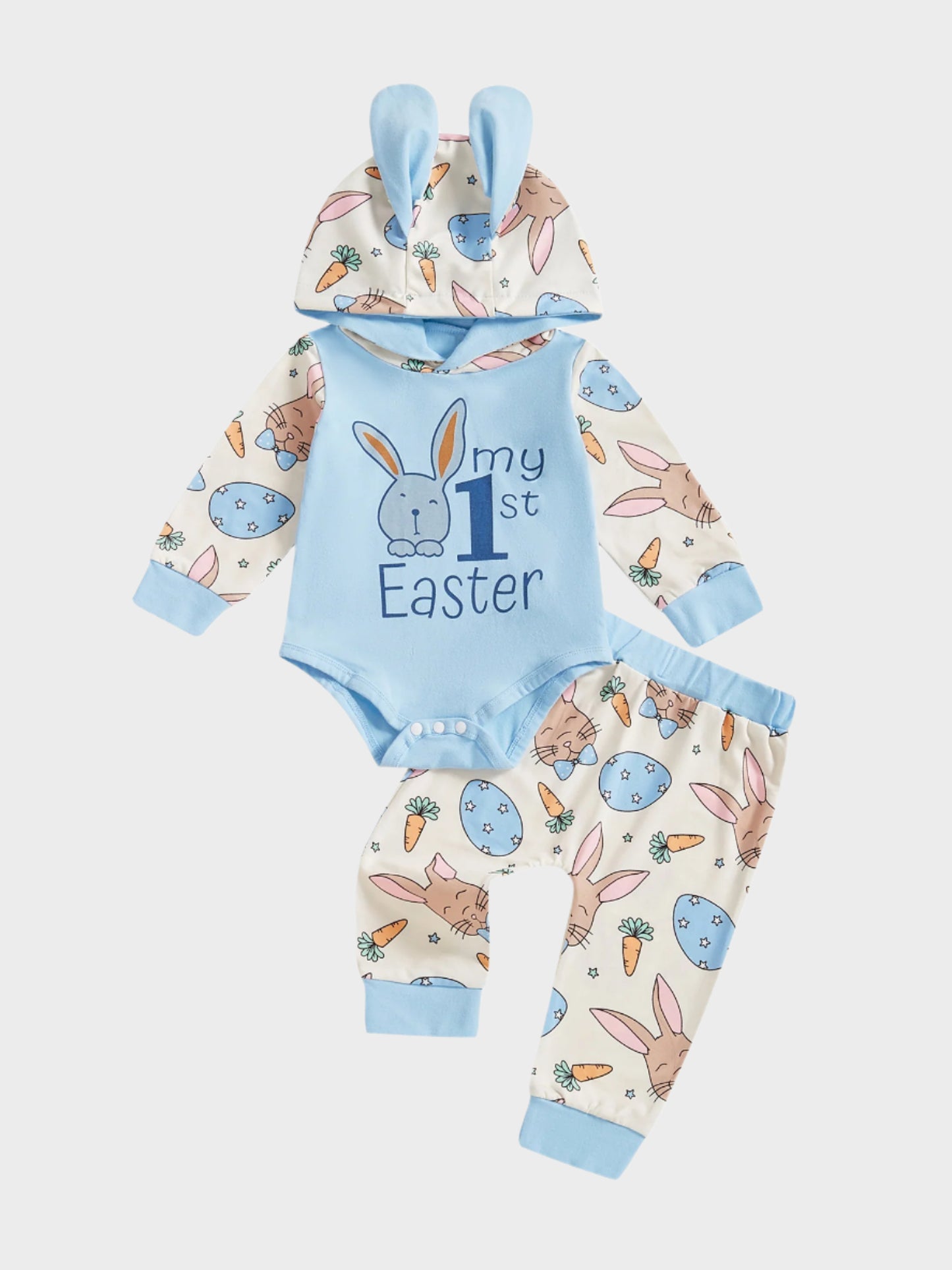 Ensemble 2 pièces barboteuse à manches longues avec capuche et pantalon à imprimé trèfle