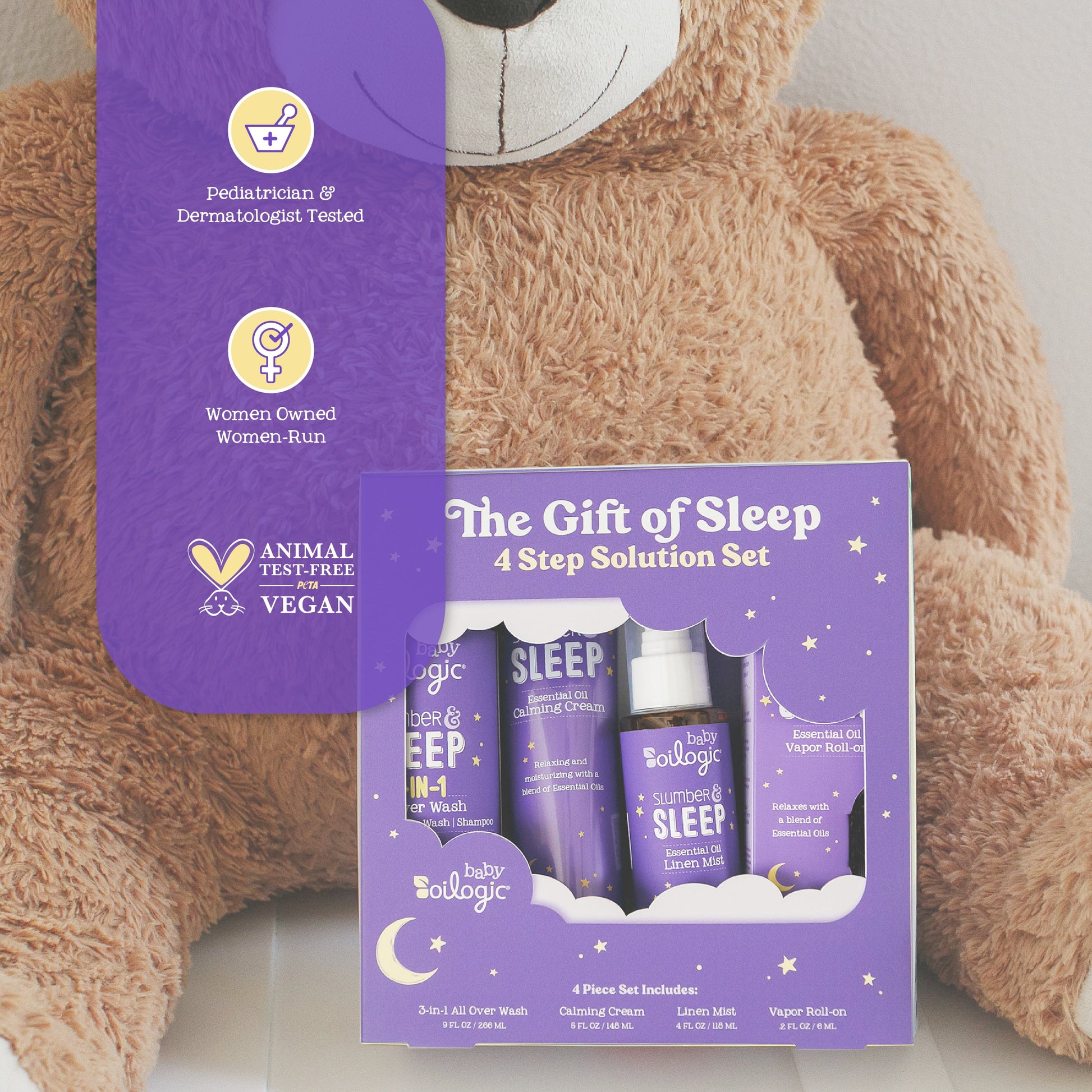 , the Gift of Sleep, Baby Sleep Bundle Using Essential Oils, Essential Oil Roll on .2 Oz, All-Over Wash 9 Oz, Calming Cream 5 Oz, Linen Mist, 4 Oz