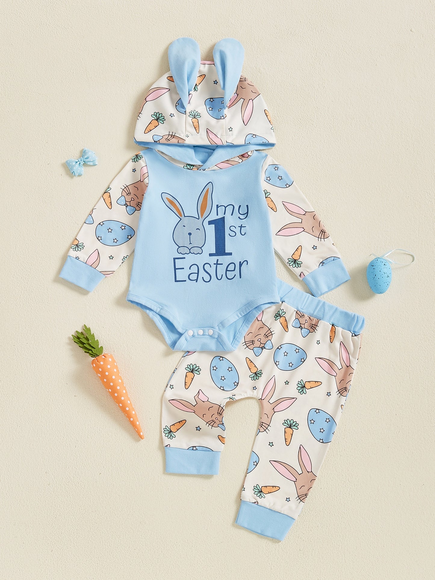 Ensemble 2 pièces barboteuse à manches longues avec capuche et pantalon à imprimé trèfle