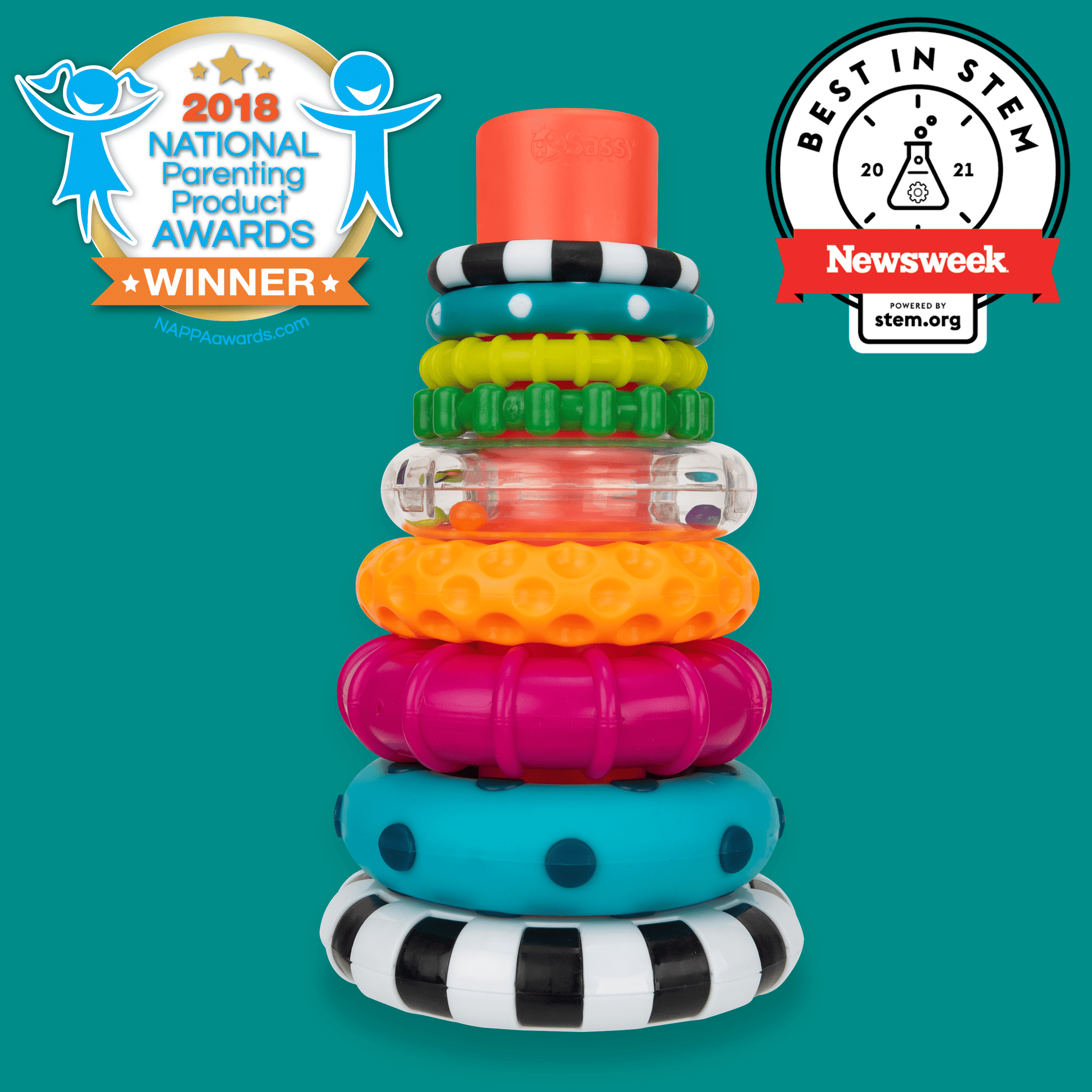Stacks of Circles Stacking Ring STEM Learning Toy, 9 Piece Set, Ages 6 Months and Up