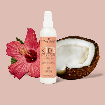 Kids Extra Moisturizing Detangler for Curly Hair Coconut and Hibiscus Kids Detangler with Shea Butter 8 Oz