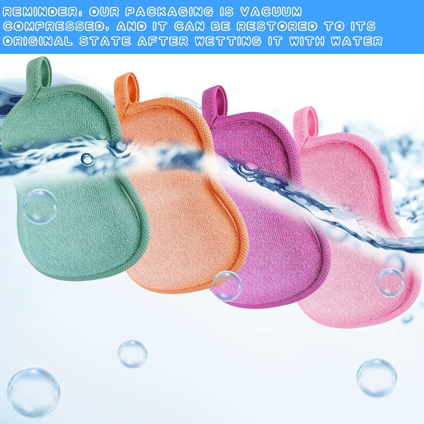 4 Pieces Baby Bath Sponge Cotton Baby Sponge Toddler Soft and Absorbent Loofah for Kids Babies Men Women(Red, Purple, Green, Orange)