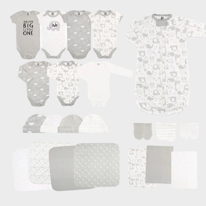 Newborn Baby Layette Gift Set for Boys and Girls, Shower Gift Essentials, Grey Sleepy Elephants