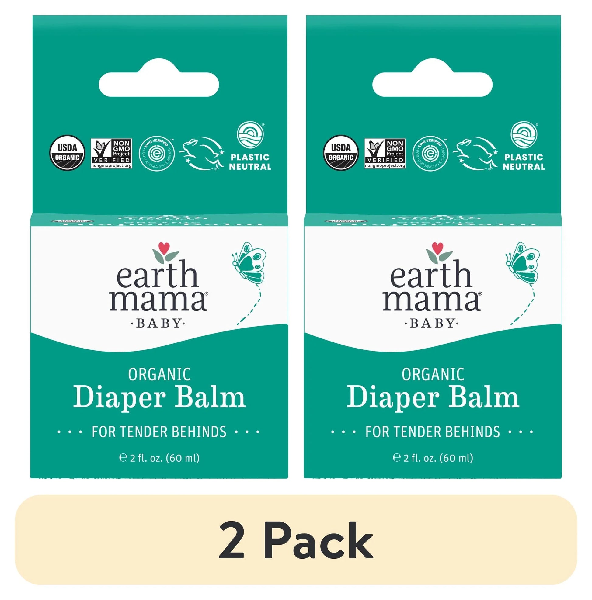 (2 Pack)  Organic Diaper Balm, Diaper Cream for Newborns, Infants, & Toddlers, 2 Fl Oz.