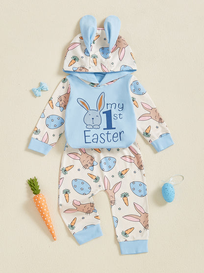 Ensemble 2 pièces barboteuse à manches longues avec capuche et pantalon à imprimé trèfle