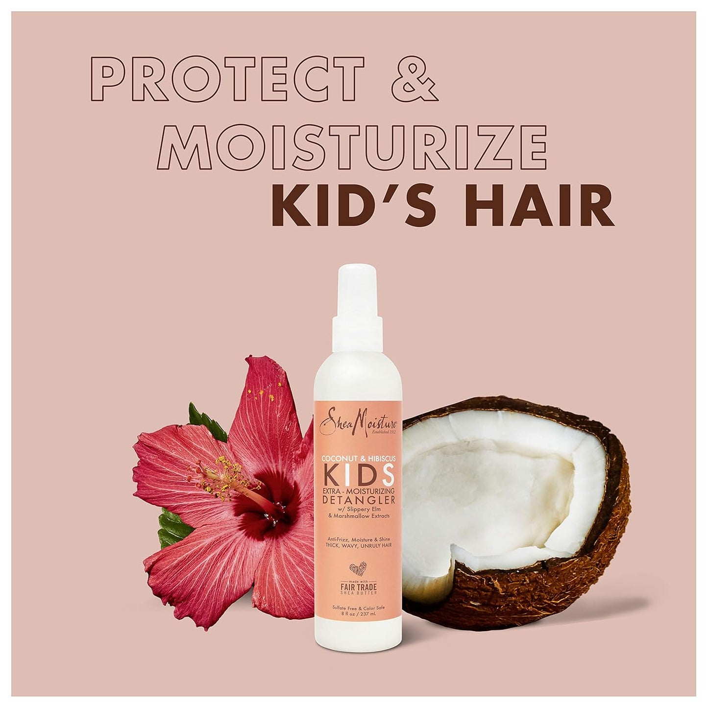 Kids Extra Moisturizing Detangler for Curly Hair Coconut and Hibiscus Kids Detangler with Shea Butter 8 Oz