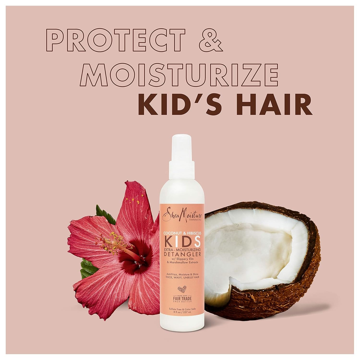Kids Extra Moisturizing Detangler for Curly Hair Coconut and Hibiscus Kids Detangler with Shea Butter 8 Oz