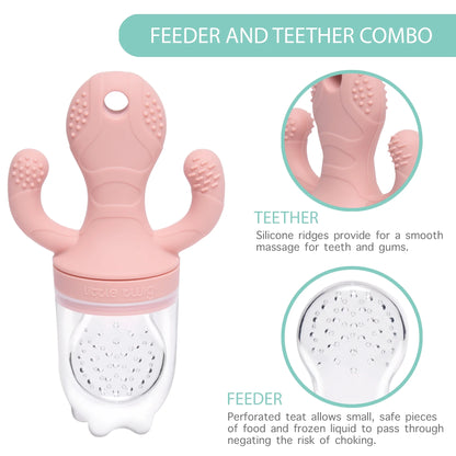 Silicone Baby Fruit Feeder and Teether Set with Breastmilk Popsicle Freezer Molds, Rose