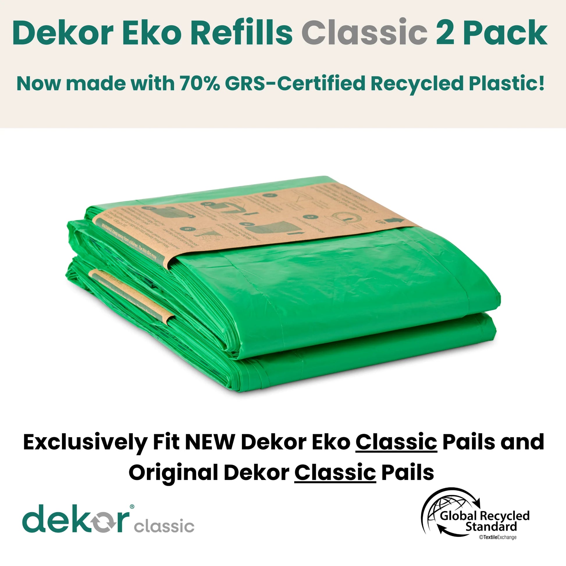 Diaper  Eko Classic Refills, 2 Count | ONLY Eco-Friendly Diaper Pail Refills Made with 70% Recycled Materials | Quicker, Easier & More Cost Effective than Trash Bags