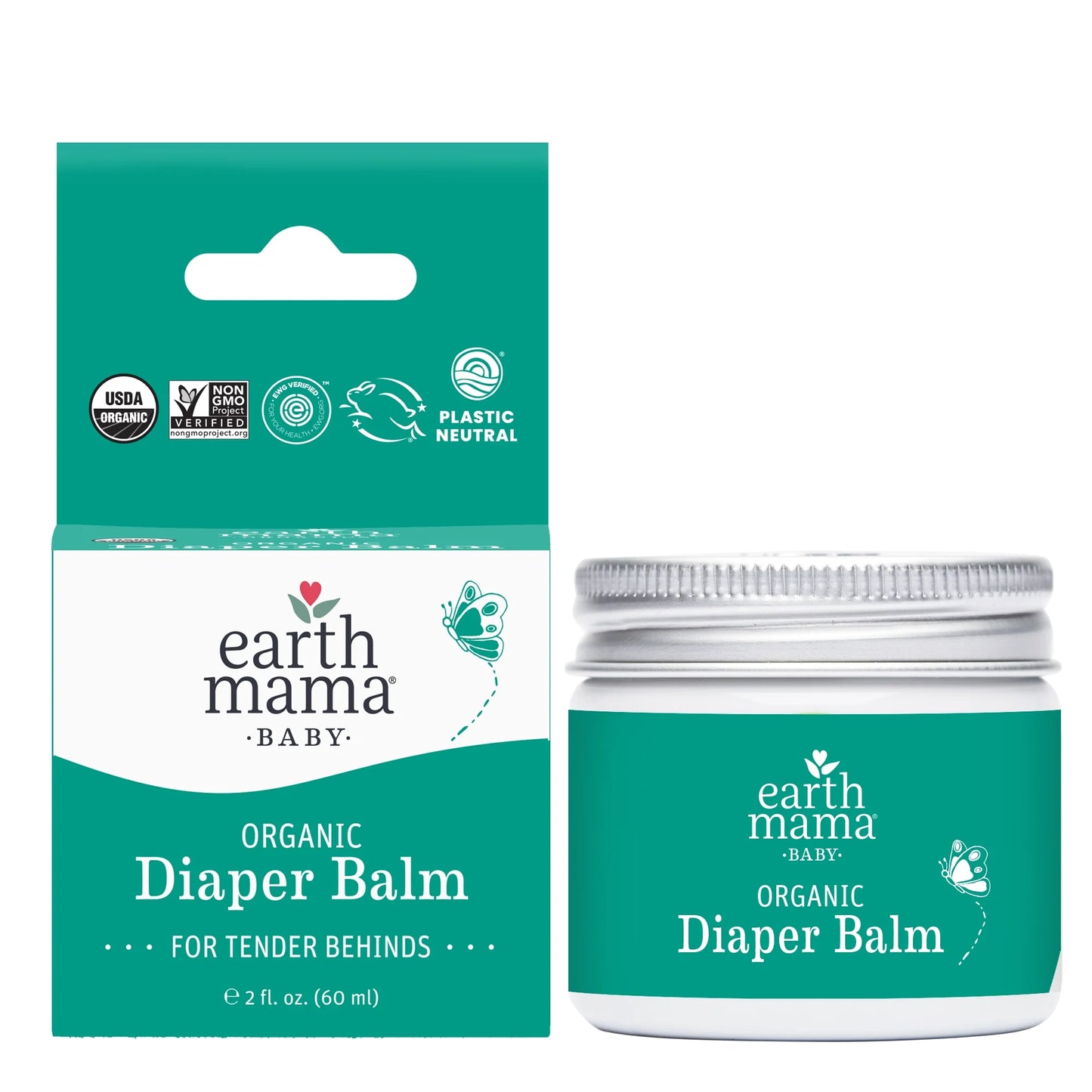 (2 Pack)  Organic Diaper Balm, Diaper Cream for Newborns, Infants, & Toddlers, 2 Fl Oz.