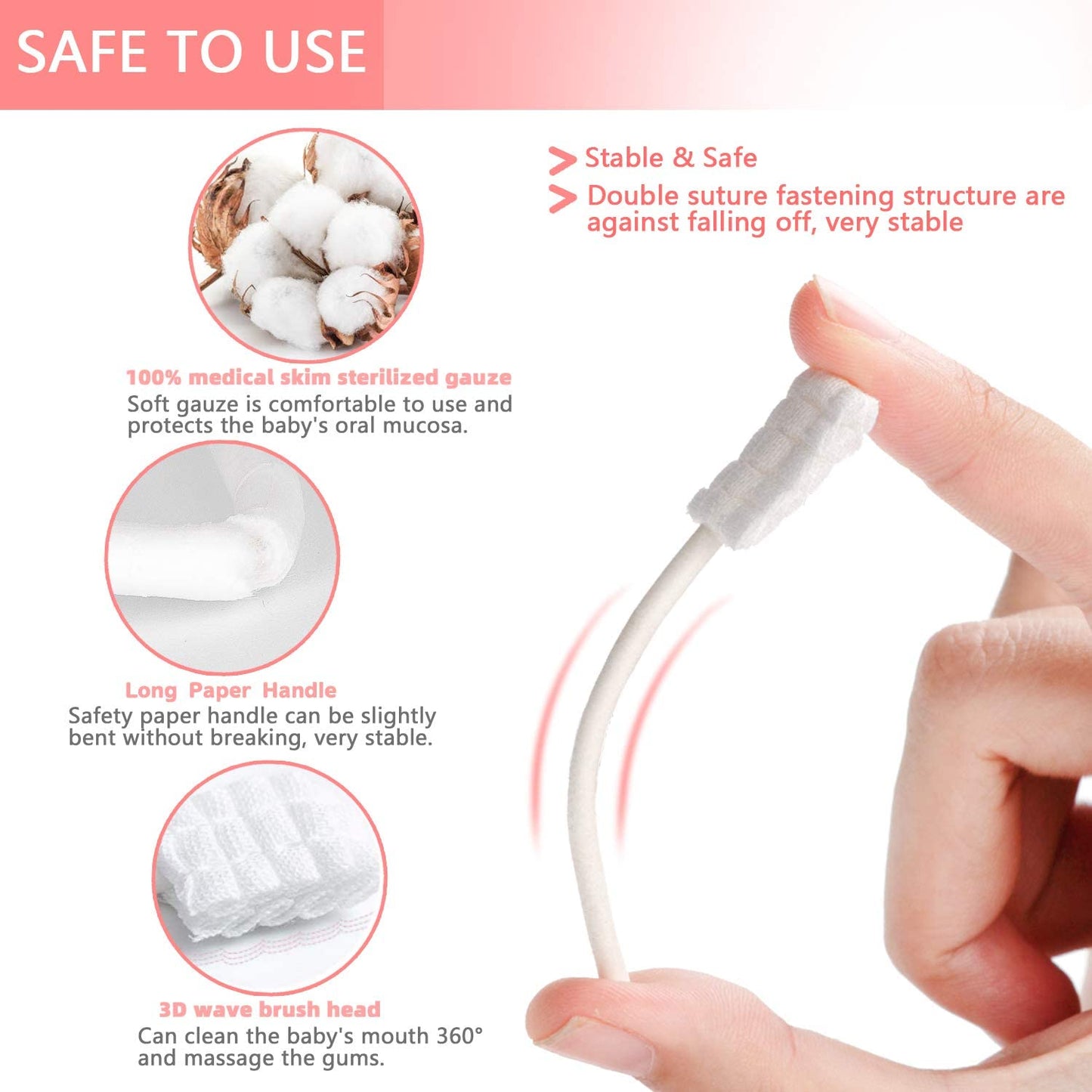 62PCS Baby Tongue Cleaner, Baby Oral Cleaner Newborn Baby Toothbrush,Disposable Infant Toothbrush Clean Mouth,Gauze Gum Clean Stick Dental Care for 0-36 Month +1 Finger Toothbrush with Case