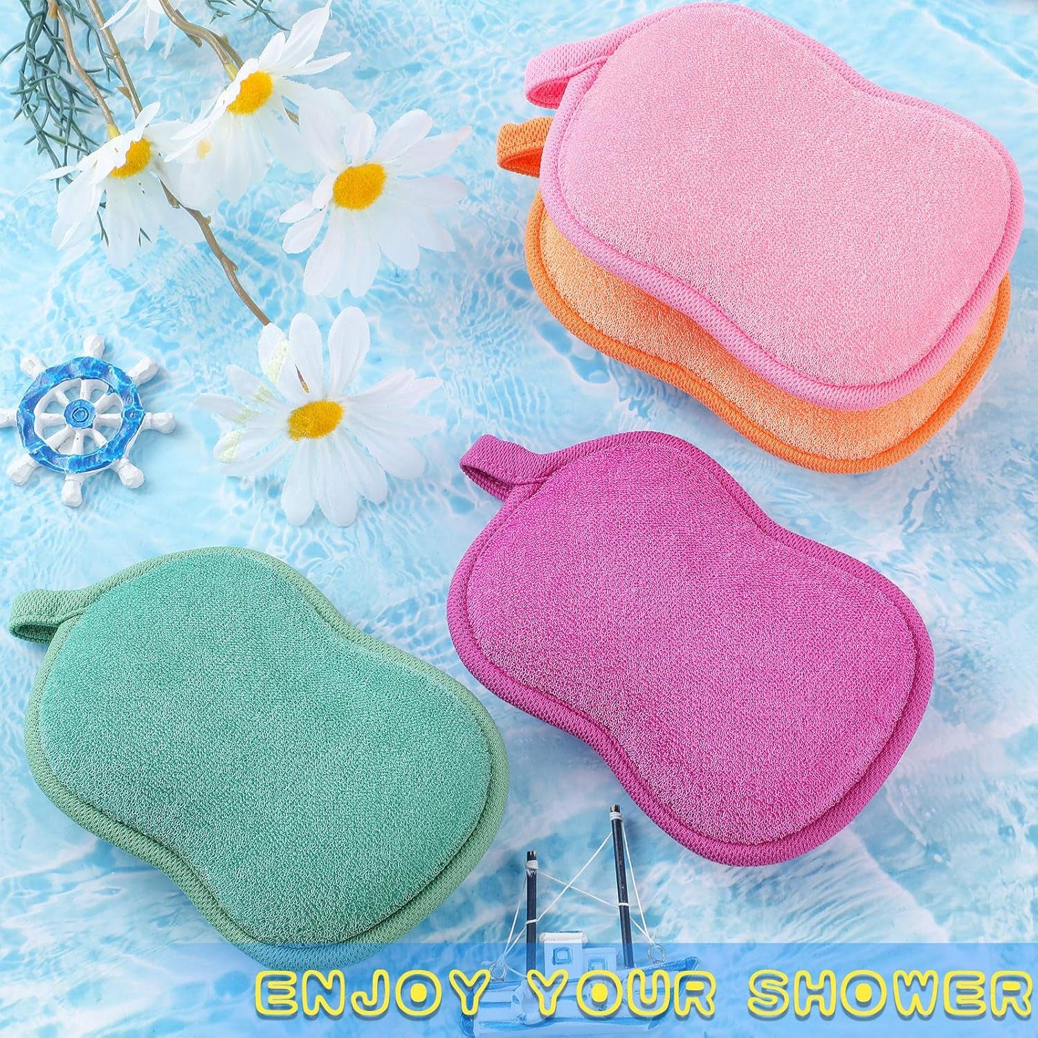 4 Pieces Baby Bath Sponge Cotton Baby Sponge Toddler Soft and Absorbent Loofah for Kids Babies Men Women(Red, Purple, Green, Orange)