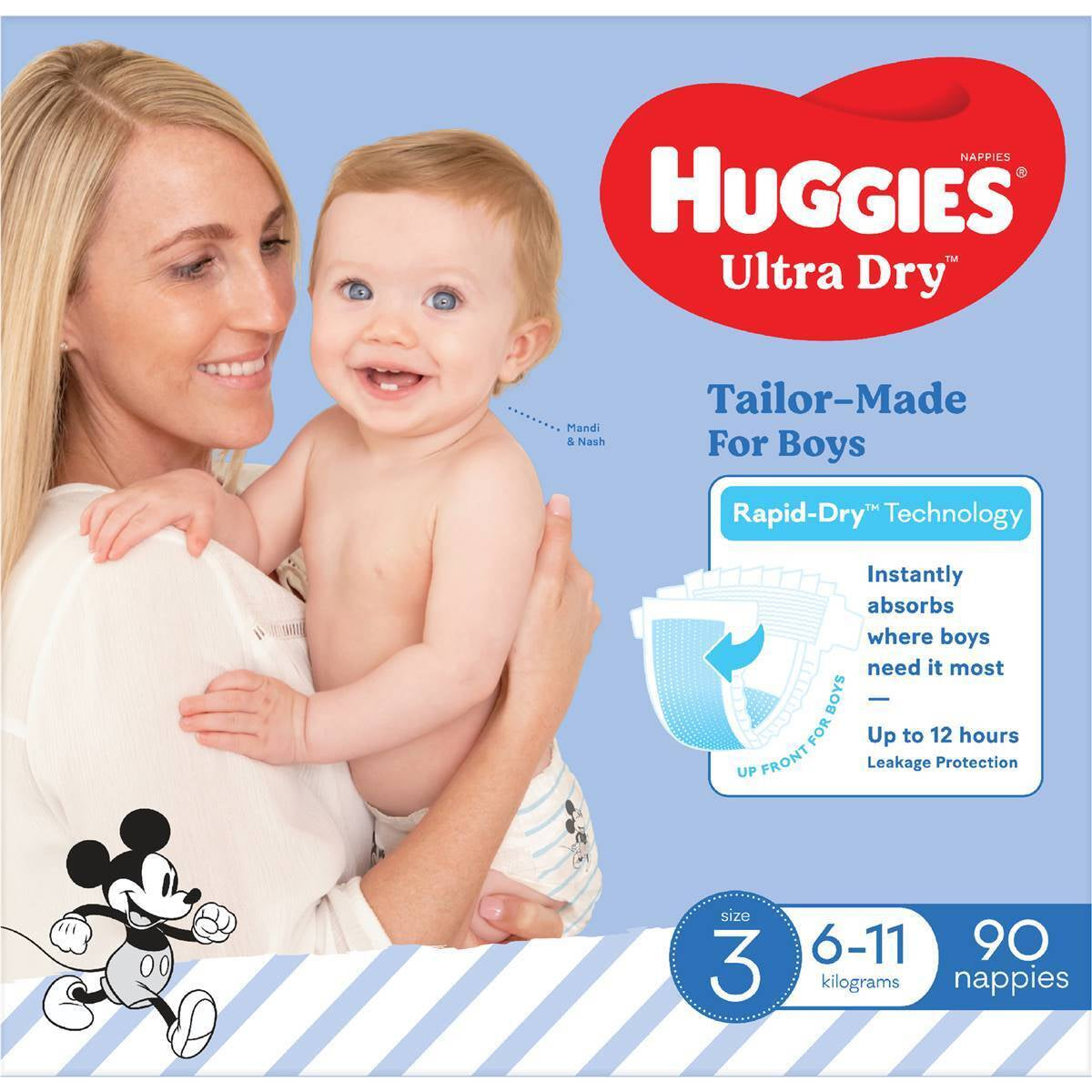 Huggies Ultra Dry Nappies Boys Size 3 (6-11Kg) 90 Pack