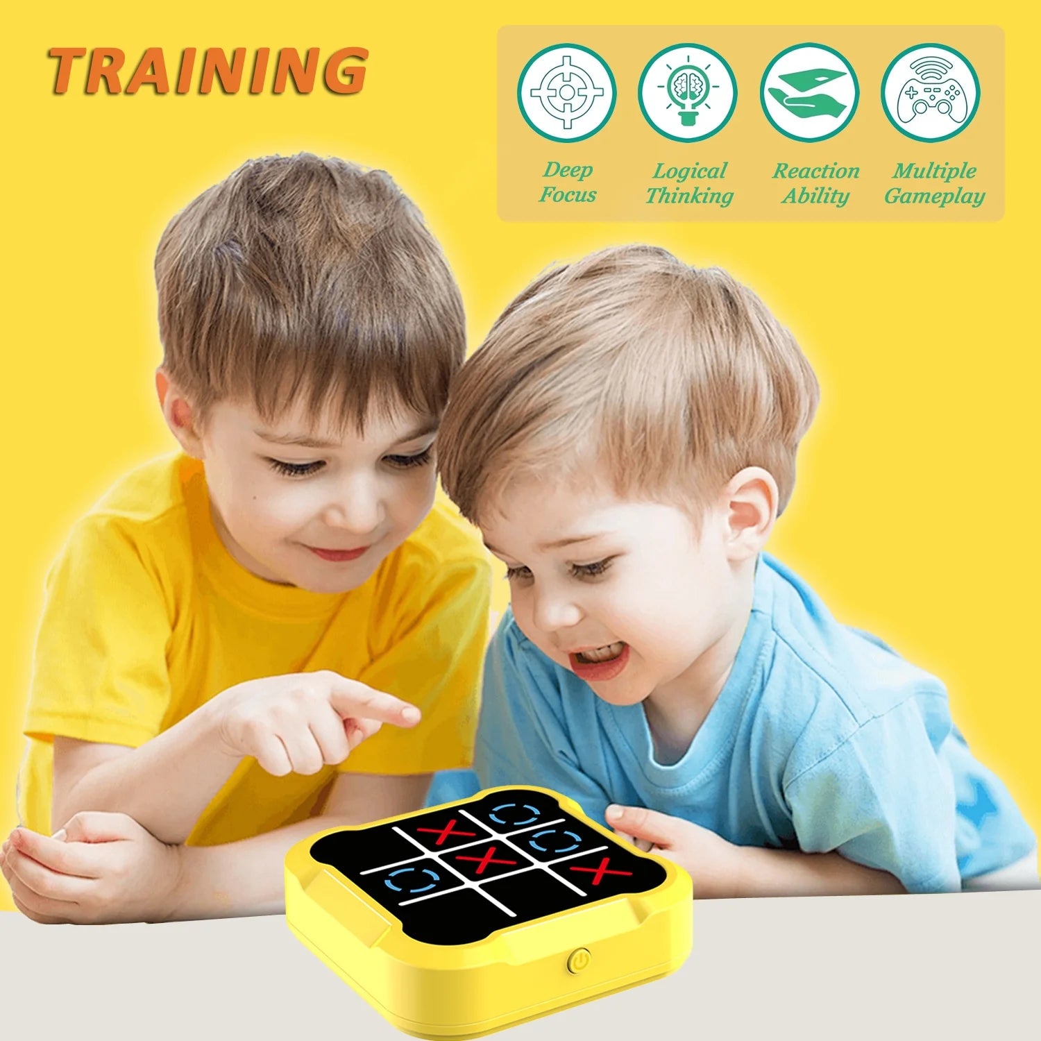 Electronic Tic Tac Toe Game, 3-In-1 Handheld Digital Puzzle Game Console, Portable Learning Travel Toys, Ideal Gift for Kids of All Ages, Yellow
