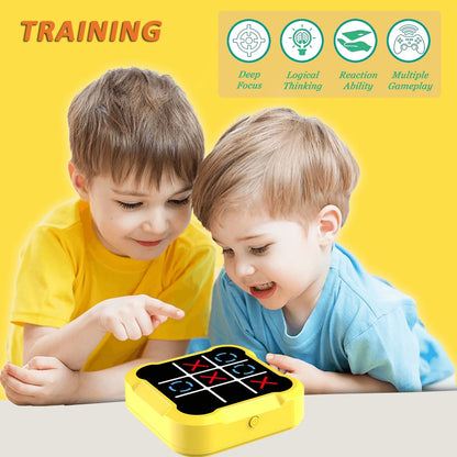 Electronic Tic Tac Toe Game, 3-In-1 Handheld Digital Puzzle Game Console, Portable Learning Travel Toys, Ideal Gift for Kids of All Ages, Yellow