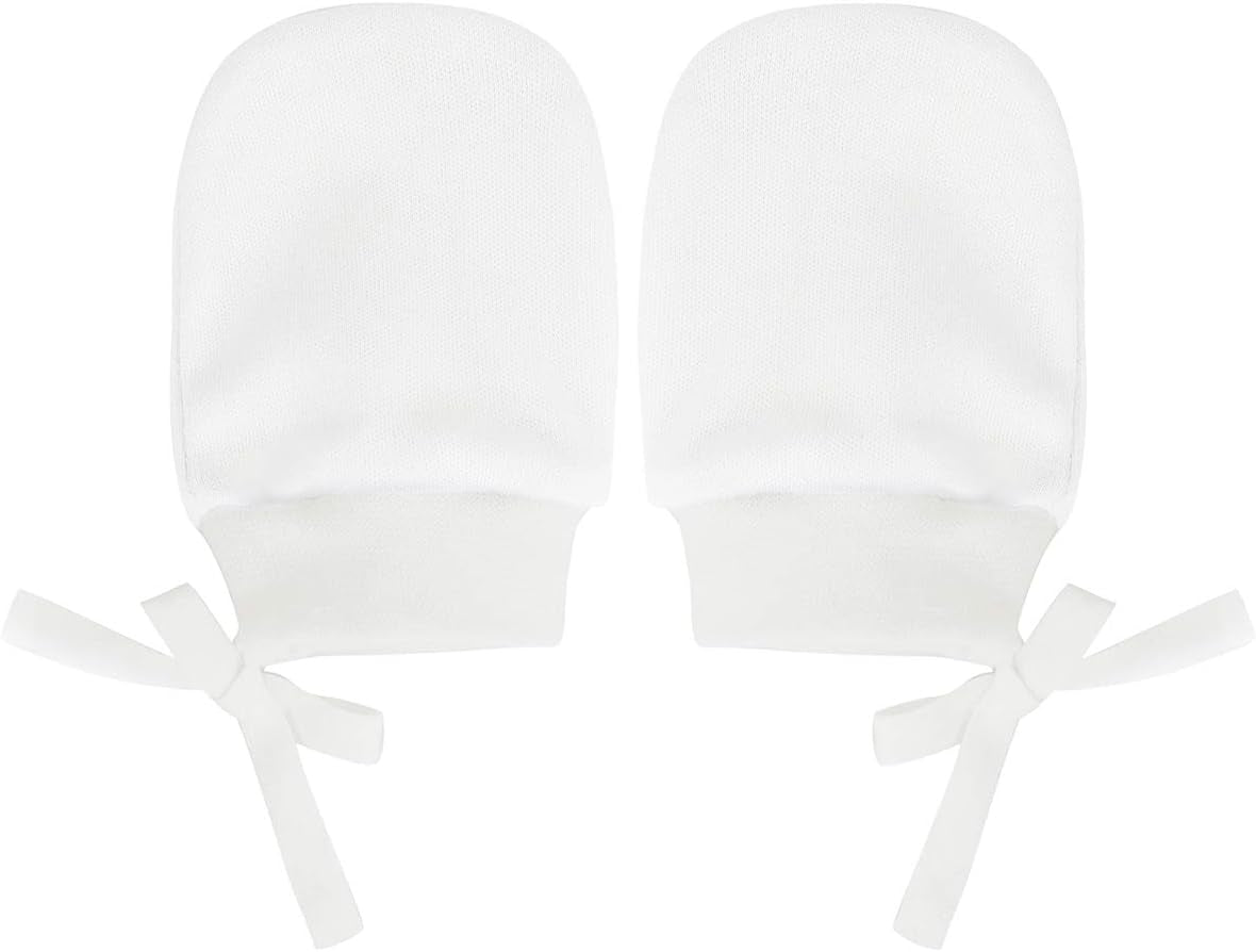 Baby Mittens 0-6 Months Cotton Newborn Mittens No Scratch Mittens for Baby Girls Boys Infant Mittens a 4 Pairs White 0-12 Months