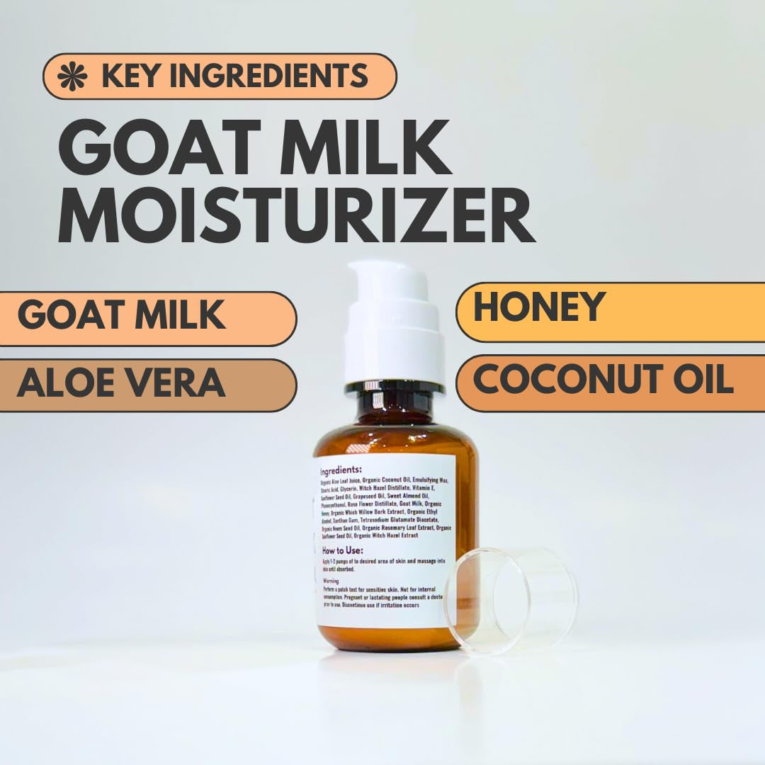 Goat Milk Moisturizer Face Cream with Organic Honey, Aloe Vera and Coconut Oil - Organic and All Natural Lotion Goats Milk Lotion for Women