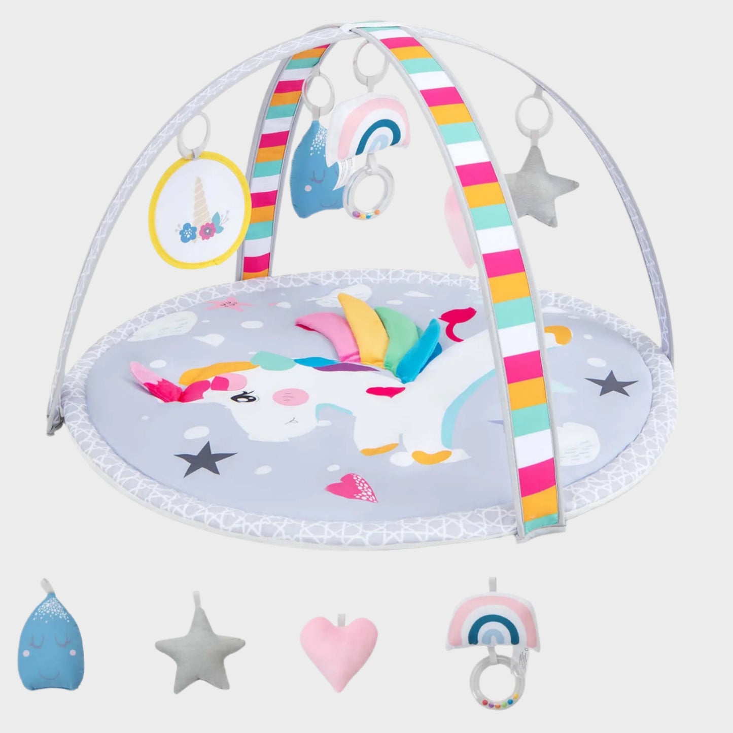 Baby Play Gym Mat Thicker Tummy Time Mat with 5 Detachable Hanging