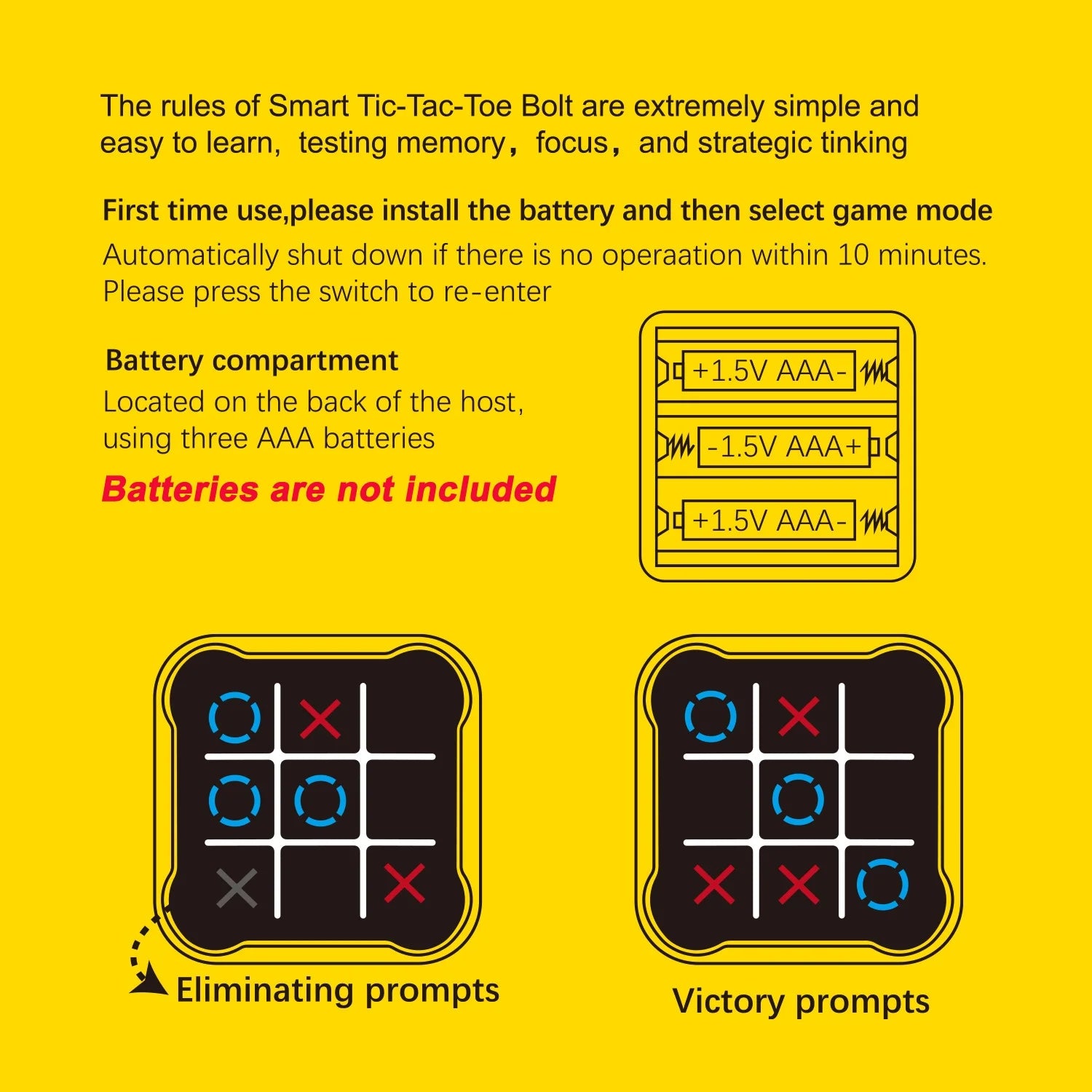 Electronic Tic Tac Toe Game, 3-In-1 Handheld Digital Puzzle Game Console, Portable Learning Travel Toys, Ideal Gift for Kids of All Ages, Yellow