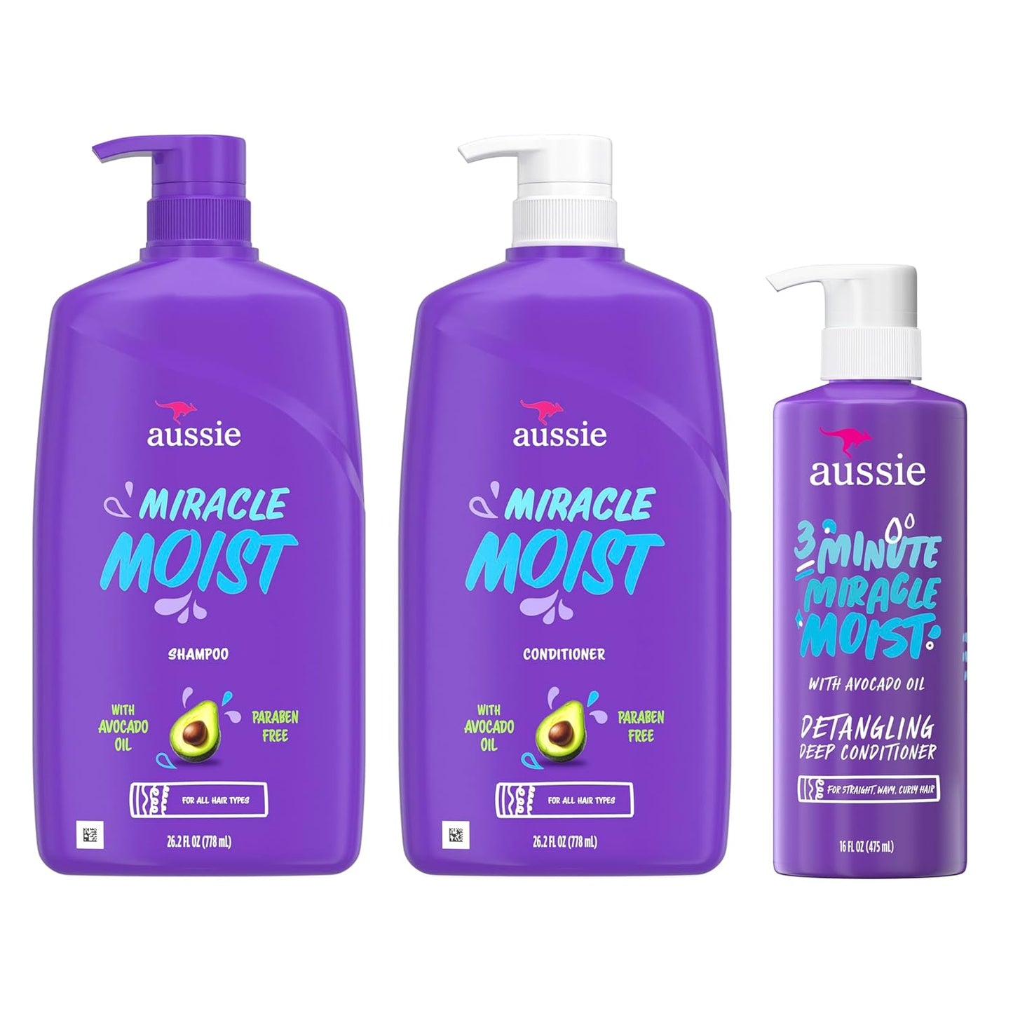Miracle Moist Shampoo and Conditioner with 3 Minute Miracle Deep Conditioner, Avocado & Jojoba Oil, Paraben-Free, Moisturizes & Detangles, All Hair Types, Citrus Floral Scent, 3 Pack 68.4 Fl Oz