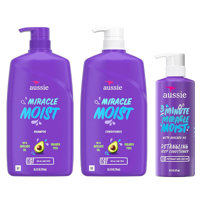 Miracle Moist Shampoo and Conditioner with 3 Minute Miracle Deep Conditioner, Avocado & Jojoba Oil, Paraben-Free, Moisturizes & Detangles, All Hair Types, Citrus Floral Scent, 3 Pack 68.4 Fl Oz