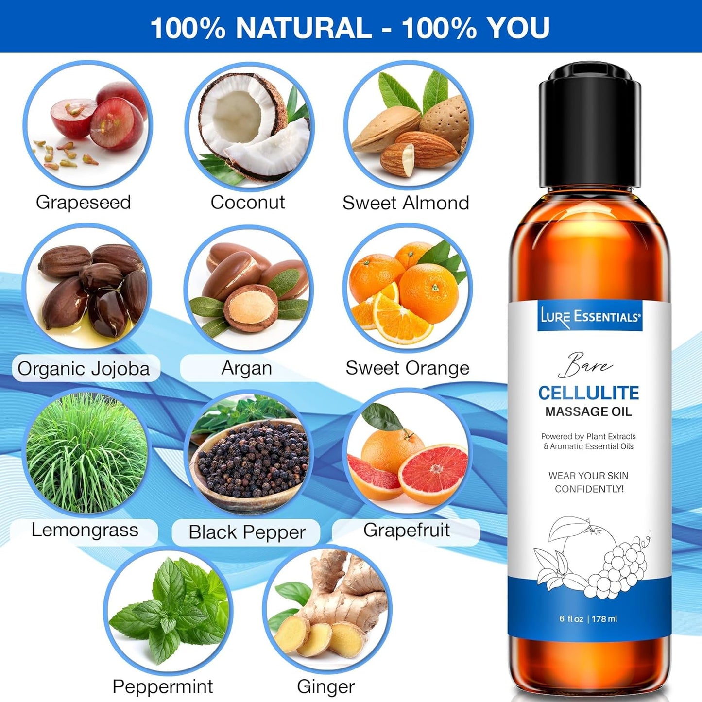 Skincare Body Oil for Stretch Marks and Scars, anti Cellulite Massage Oil and Lymphatic Massage Oils, Belly Oil for Pregnancy, Surgical Scars - All Skin Types with Coconut, Vitamin E and Omega 3