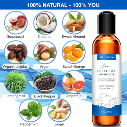 Skincare Body Oil for Stretch Marks and Scars, anti Cellulite Massage Oil and Lymphatic Massage Oils, Belly Oil for Pregnancy, Surgical Scars - All Skin Types with Coconut, Vitamin E and Omega 3