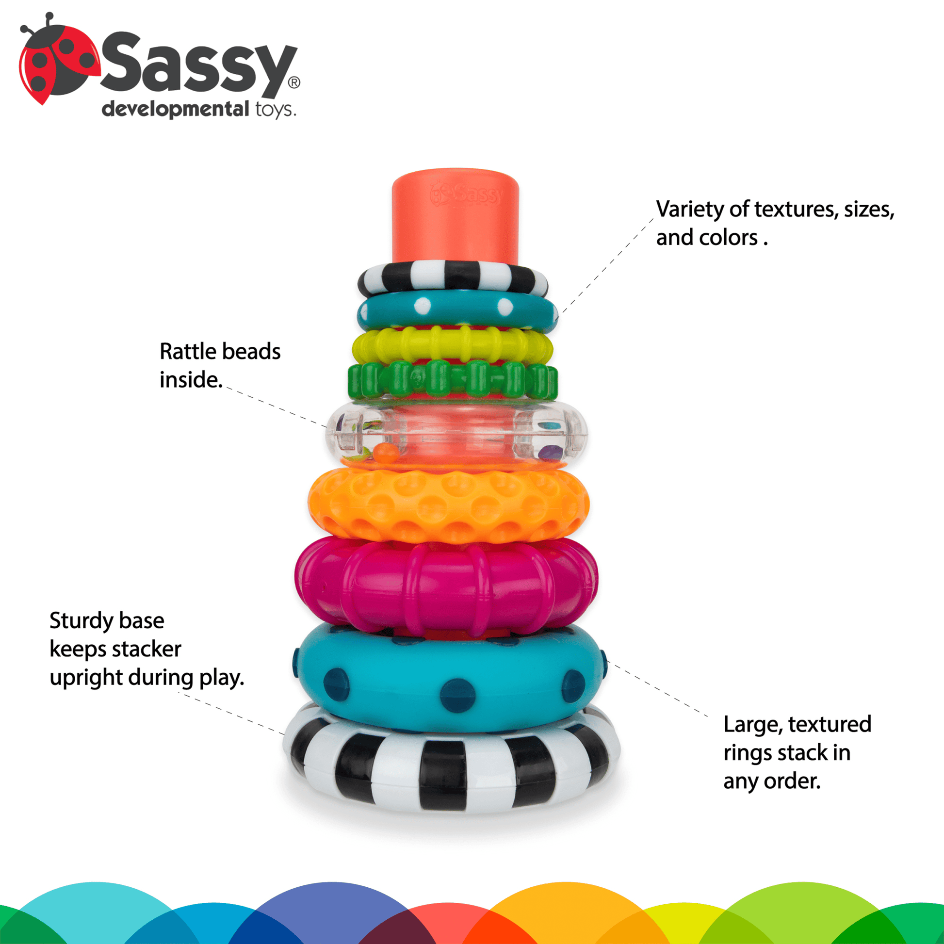 Stacks of Circles Stacking Ring STEM Learning Toy, 9 Piece Set, Ages 6 Months and Up