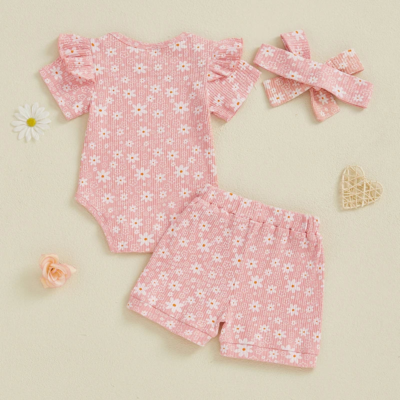 3 Piece Floral Ruffles Summer Outfit