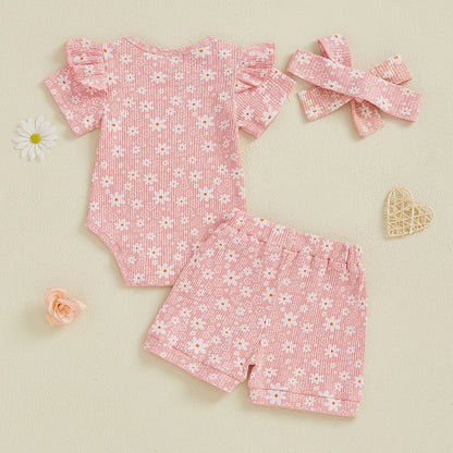 3 Piece Floral Ruffles Summer Outfit