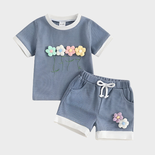 Summer Waffled Flower Short Sleeve